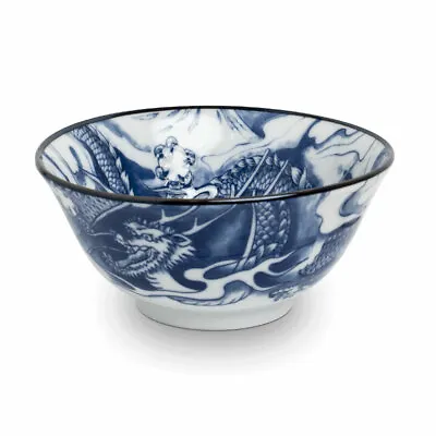 Blue & White Dragon Design Glazed Ceramic Japanese Rice Bowl – 15cm • £12.95