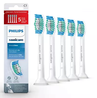 5 Pack C1 Sonicare Simply Clean Replacement Toothbrush Brush Heads HX6015/03 • $15.95