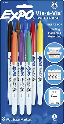 Vis-a-Vis Wet Erase Marker Set Fine Tip Assorted Colors 8 Count • $17.74