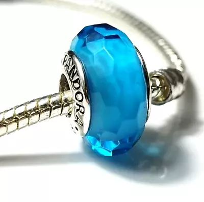 Pandora Faceted Blue Murano Glass BEAD SILVER EUROPEAN CHARM • $30