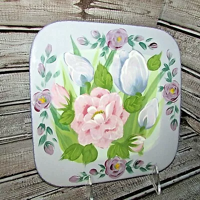 Lesal Handcrafted Signed Lisa Lindberg Van Nortwick Floral Plate 8  Square  • $14.99