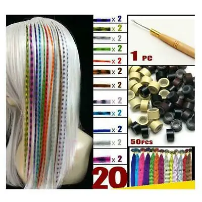 Feather Hair Extension Kit With 20x Synthetic Feathers 50x Beads 1xCr Fast • $4.27