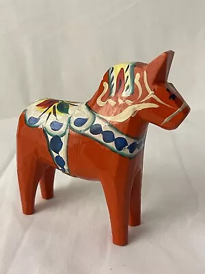 Nils Olsson Akta Dalahemslojd Orange Carved Painted Wood Swedish Dala Horse • $29.44