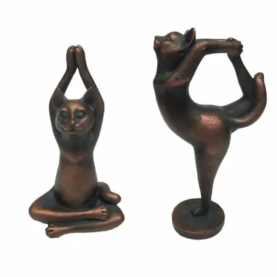 NEW! Yoga Cats Set Of 2 Figurines Meditating Balancing Poses Home Studio Decor • $19.99
