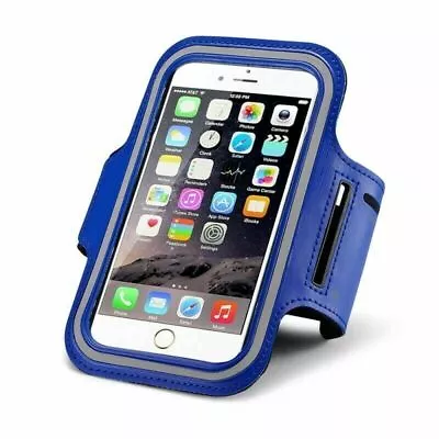 Blue Sports Arm Band Mobile Phone Holder Bag Running Gym Armband Exercise • £3.97