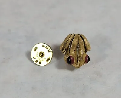 Vintage Mid-Century Brown Resin W Red Eyes Frog Toad Tack Tie Lapel Pin Brooch • $11.50