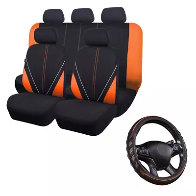 $59.99 • Buy Car Seat Covers Universal Set Rear Split & Steering Wheel Covers Leather Orange