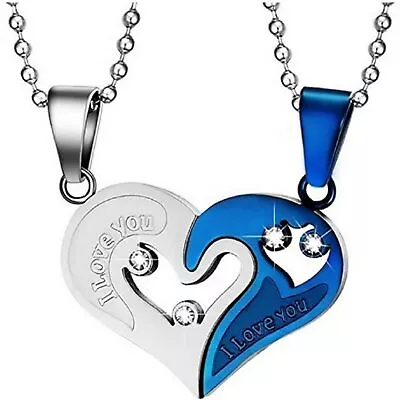 Maya's Grace Two Pieces Couple Heart I Love You Message Pendant Necklace • $15.99