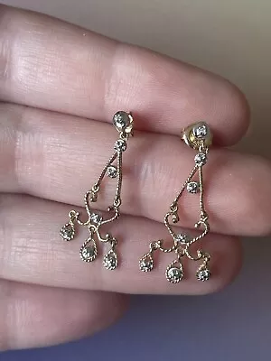 Antique 14ct 585 Yellow & White Gold Diamond Drop Dangle Stud Earrings 1.6g • £99.99