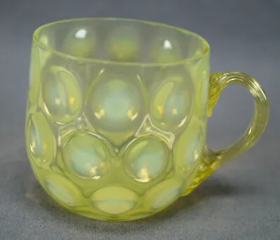 Victorian Inverted Thumbprint Vaseline Opalescent Glass Custard Cup / Punch Cup • $150