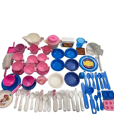 Vintage 80s Fisher Price Pink Tea Party Set Blue Kitchen Pretend Play Lot Of 61 • $34.39