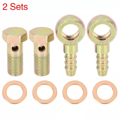 2 Sets 10mm Diameter Banjo Hose Barb Bolt Fittings Metal For Motorcycle Car • $14.99