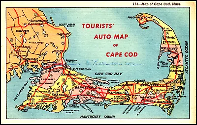 Postcard Vintage Tourist Auto Map Of Cape Cod MA • $4.57