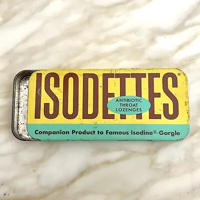 Vintage Isodettes Lozenges Empty Metal Tin Box 60’s Pharmacy Medicine Isodine Rx • $15