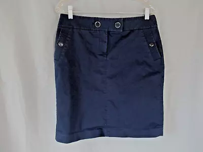 J. Crew Skirt Straight Pencil Knee Length Sz 8 Navy Blue Unlined Stretch Casual • $15.75