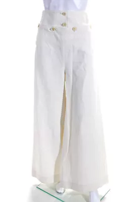 Stella McCartney Womens High-Rise Button Up Wide Leg Pants Cream Size 40 • $79.99