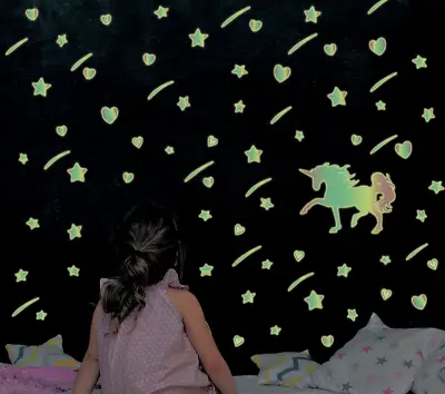 Glow In The Dark Unicorn Glowing Wall Stickers Kids Nursery Room Stars Girl • $8.99