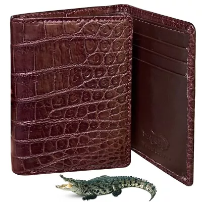 Brown Mens Crocodile Leather Trifold Wallet Large Capacity RFID Blocking Gift • $79