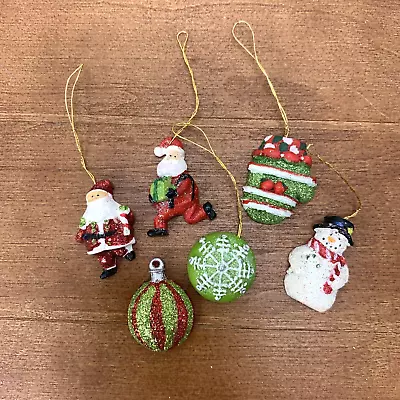 Set Of 6 Miniature Christmas Santa Snowman Snowflake Handpainted Resin Ornaments • $9.99