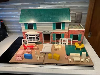 MARX Tin Litho Two Story Colonial Doll House 1960s W Furniture • $115