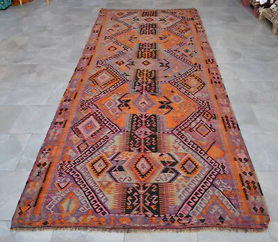 Turkish Kilim Rug Hand Woven Rug Wool Vintage Rug Large Runner Rug 5 X 13 Ft • $793.50