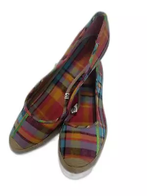 Merona Womens Plaid Canvas Slight Wedge Flat - Pink & Blue Size 11 • $12.99