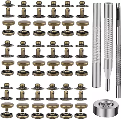 50 Sets Leather Snap Fasteners Kit 10Mm Bronze Metal Snap Buttons Kit Stainless  • $12.08