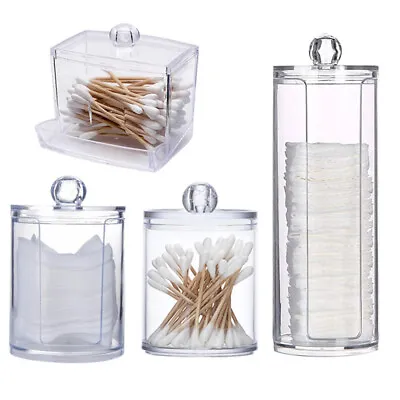 Clear Acrylic Cotton Pad Ear Bud Swab Dispenser Holder Storage Jar Organisr Box • £5.99