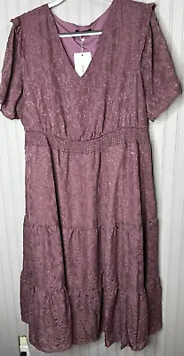 Bloomchic Womens DRESS 18 20 Dusty Purple Lined Smocked Floral Embroidery NEW • $19.99