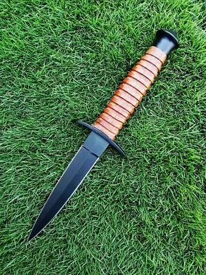 Vintage Double-Edged V42 Military Stacked Leather Stiletto Dagger Knife  Sheath • $44.10