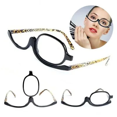 Fashion Magnifying Make Up Makeup Glasses Flip Down Lenses Black Frame +1.5-4.0 • £4.66