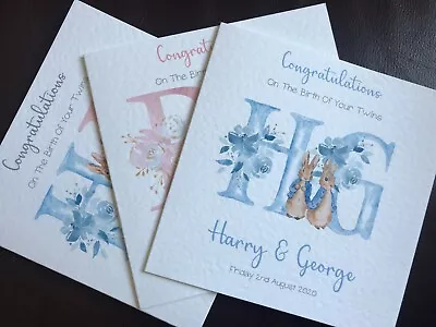 Personalised Handmade New Baby Card Twins Peter Rabbit/Beatrix Potter  • £4.75