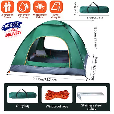 2-4 Man Full Automatic Instant Pop-Up Camping Tent Family Outdoor/Hiking Shelter • £30.85