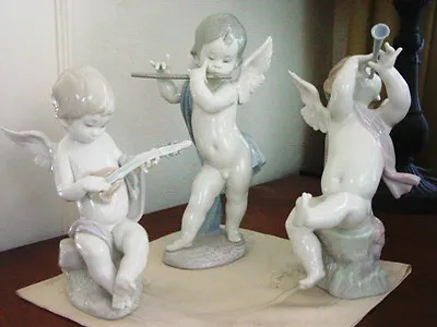 Lladro ANGEL BAND 3 Figurines Lute Flute Clarinet - W/ BOXES Music  RARE - NICE! • $749.95