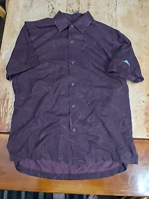 Tommy Bahama Men's 100% Silk Camp Shirt Medium Red Maroon Palm Leaves Marlin  • $12.80