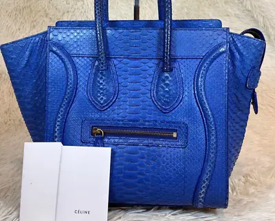 CELINE Luggage Mini Shopper Blue Leather Rare 240303N • $391.86