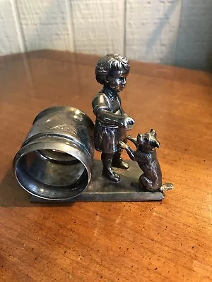 Antique Meriden Britannia Silverplate Napkin Ring Begging Dog And Child No. 199 • $180