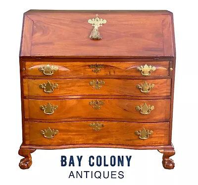 18th C Antique Mahogany Chippendale Oxbow Slant Lid Desk W/ Ball & Claw Feet • $7488