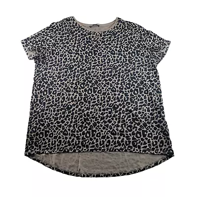 Zara Women's Tan Black Leopard Print Short Sleeve T-Shirt Tee 100% Cotton XL • $9.99