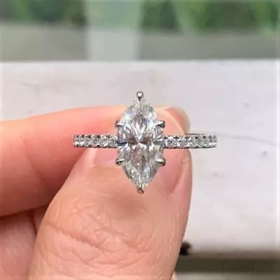 2.50 Ct Marquise Cut VVS1 Moissanite Engagement Ring 14k White Gold Plated • $161.24