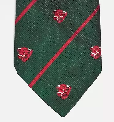 Vintage Tie With Bulls Head Green With Red Stripe Made In England Cattle Farming • £7