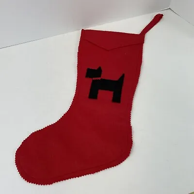 Vintage Handmade Red Felt Christmas Stocking Black Dog Scottish Terrier • $19.97