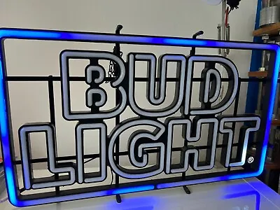 BUD LIGHT BEER NEO NEON LED SIGN NO CABLES. Just Sign. BAR BACk GAME ROOM AS IS • $88