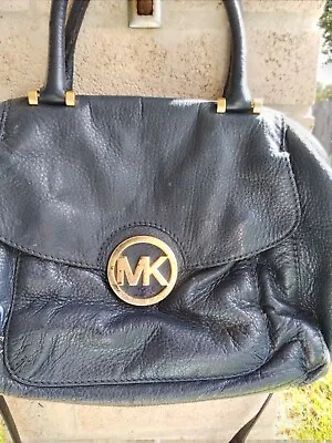 Michael Kors Navy Blue Fulton Large Satchel Pebbled Leather Bag • $47