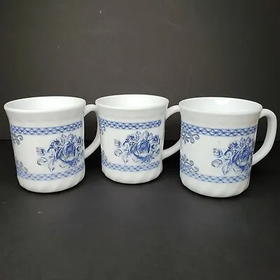 $16.87 • Buy Set OF 3 Arcopal France Honorine Blue & White Coffee Tea Cups Mugs Excellent