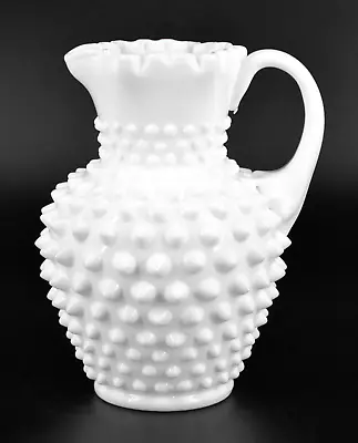 VTG Fenton Milk Glass Hobnail White Jug Syrup Pitcher #3762 12 Oz. 5.5  Label • $18.50