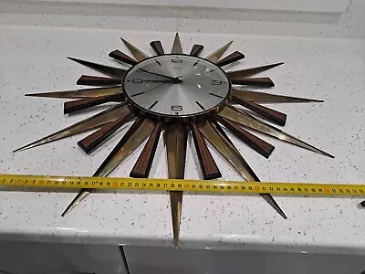 Vintage Mid Century Metamec Sunburst Wall Clock. Working • £15