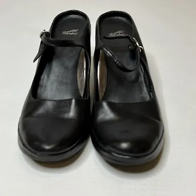 DANSKO Womens TRIXIE Mary Janes SZ 41 Mules Black Shoes Leather 3.3  Heel Slides • $22.49