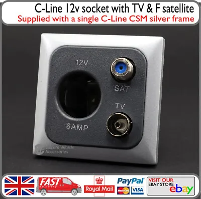 Silver C-Line 12v Cigarette Socket W/ TV Coaxial A/ F Type Satellite Caravan Van • £14.99
