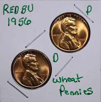 1956 P&d  Lincoln Wheat Cent Pennies 1c Red Bu Set (2 Coins) • $3.69